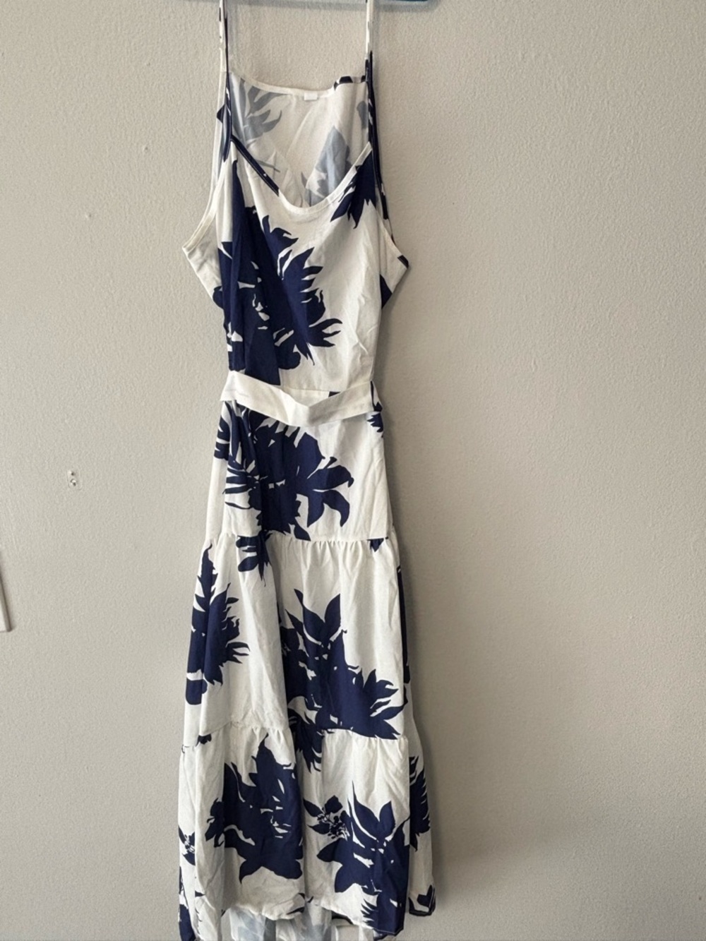 White and Navy Floral Maxi Dress - Sleeveless Summer Dress